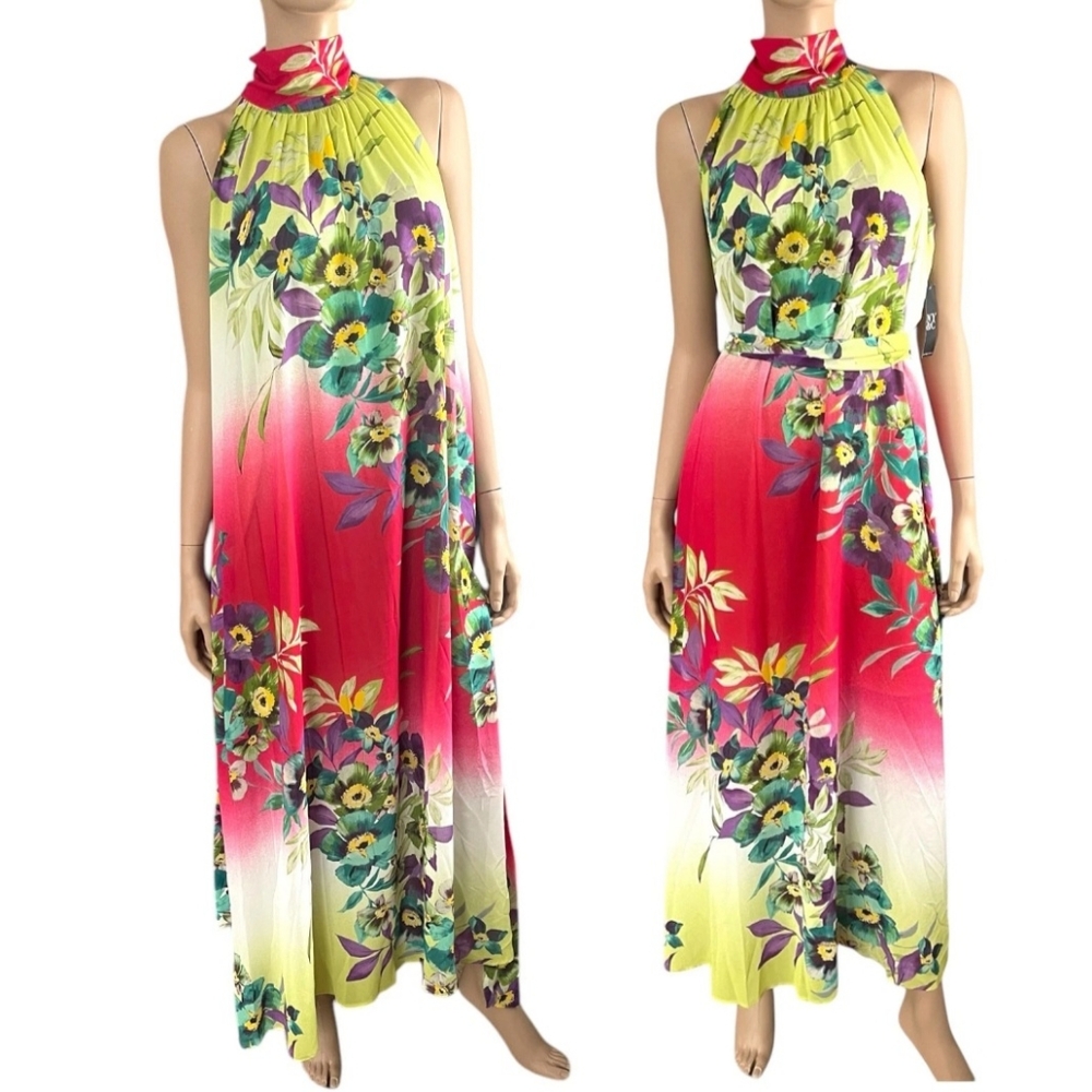 Floral Halter Maxi Dress - Multicolor
